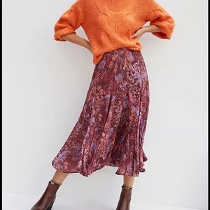 Anthropologie Sz 2 Indre Midi Purple Floral Skirt
